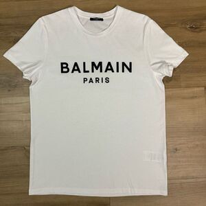 Balmain Paris Men M Original Classic Logo Graphic White Tee Shirt Organic Luxury